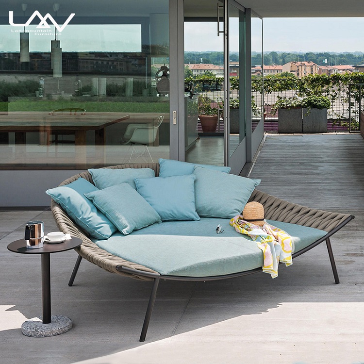 Outdoor Daybed Sofa - Modern Dış Mekan Bahçe Örgülü Halat