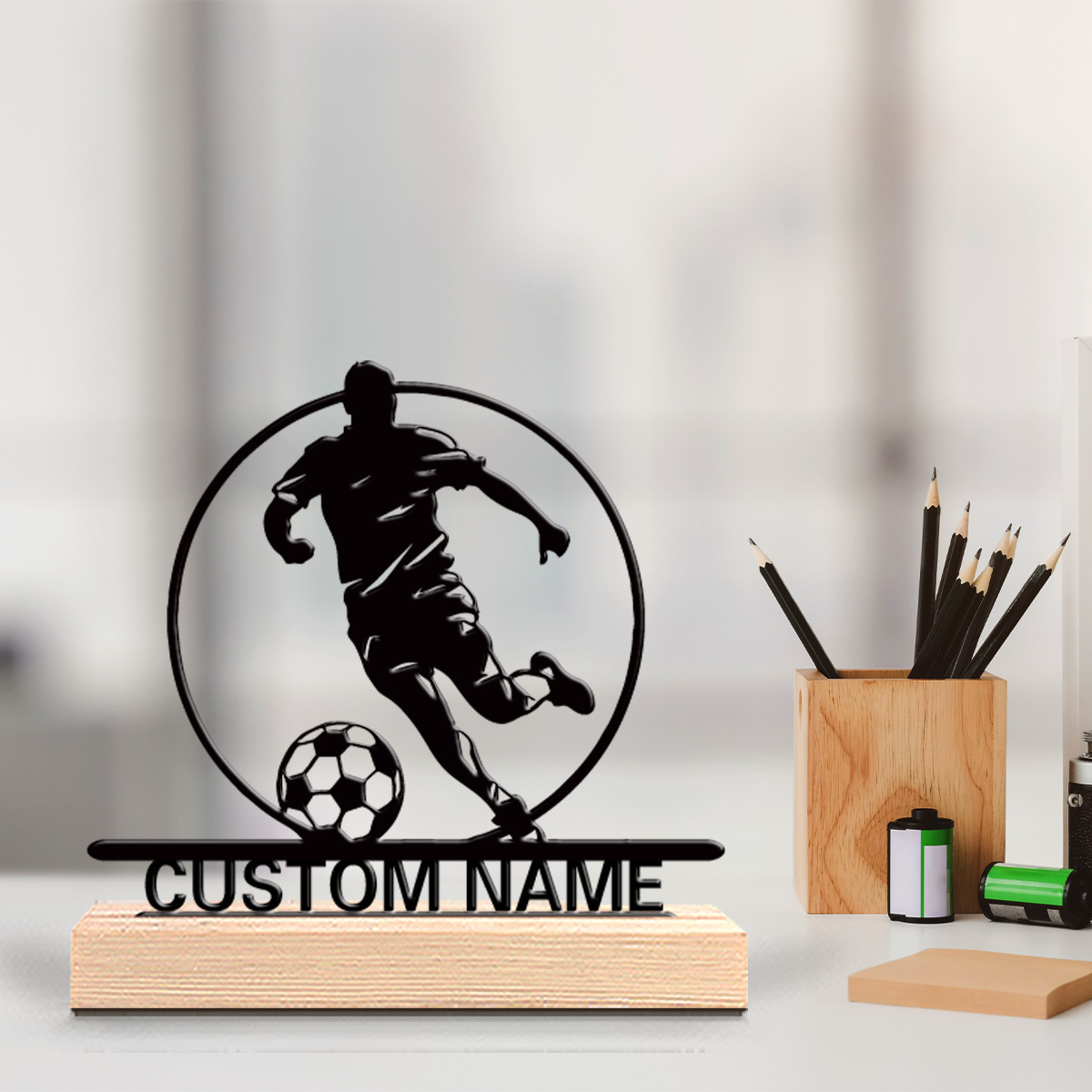 Outdoor Furniture Wooden - İsme Özel Metal Futbolcu Heykeli, Ahşap