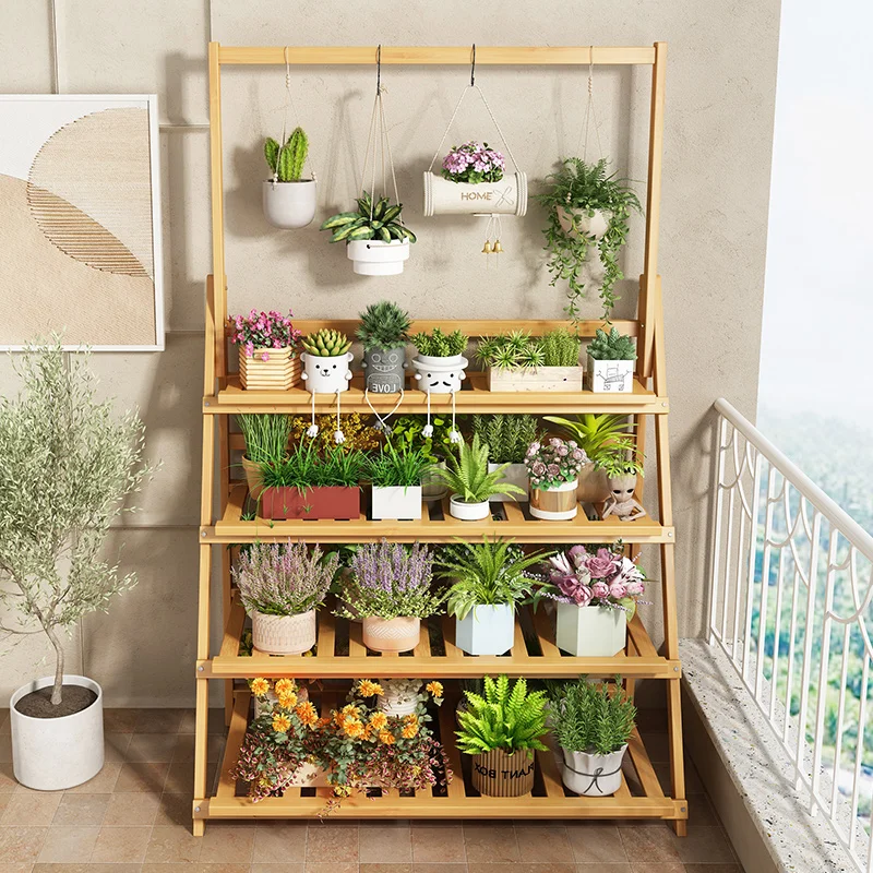 Outdoor Furniture Wooden - Masif Ahşap Çiçek Rafı Bitki Rafları